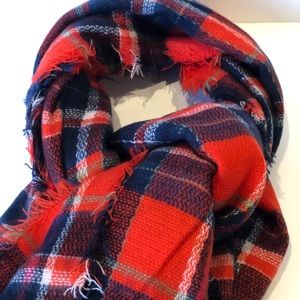 Red, white, blue, flannel scarf.